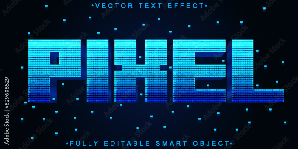 Poster blue square pixel vector fully editable smart object text effect