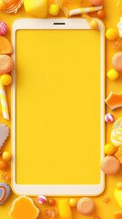 frame from candy on a yellow, orange background. lollipop, caramel and sweets. party invitation card. Place for text.