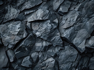 Dark grey rock texture background, close up, flat lay. Black stone surface. Created with Ai