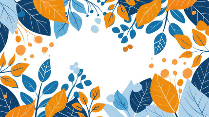 Colorful autumn leaves in orange and blue border design AI generated