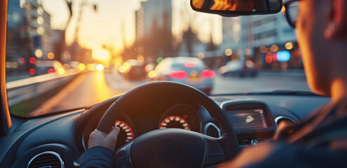Naklejka premium Driving in the City at Sunset.