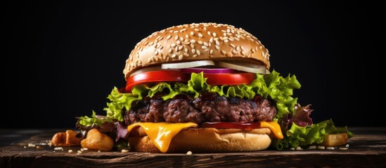 hamburger gourmet beef steak meal meat. Copy space image. Place for adding text and design