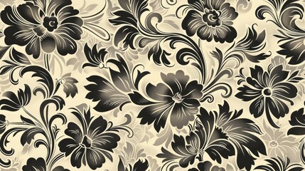 A black and white floral patterned wallpaper