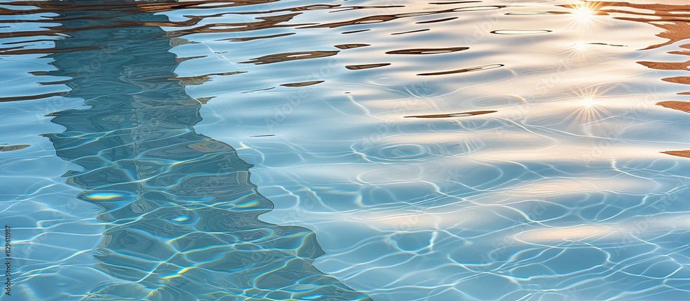 Wall mural A serene photo of a pool reflecting sunlight featuring rippling details and ample copy space image for text or design elements