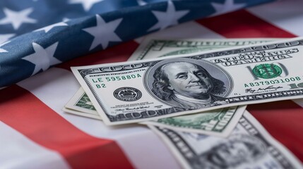 Close-Up of Social Security Card and Dollar Bills on American Flag