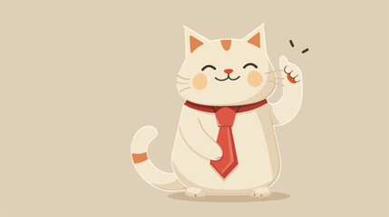 Contented cat in a red tie shows thumb up. Vector ill