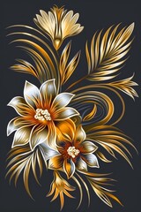 Fototapeta premium Vibrant Flower Painting on Black Background