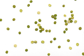 Green split peas isolated on white background.