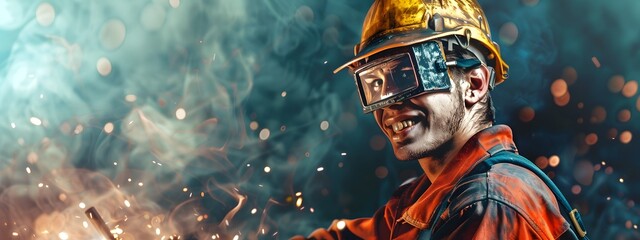 Happy Young Welder Thriving in a Colorful Industrial World