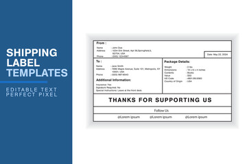 Obraz premium Simple Custom Shipping Label Design Template with Sender, Recipient, Package Details, and Customs Information