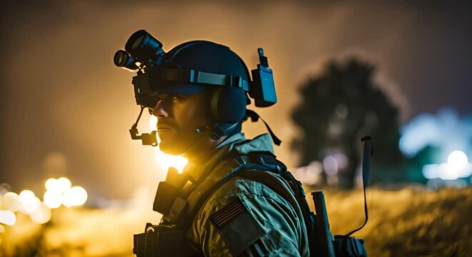 Soldier with night vision goggles.