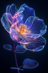 Obraz premium Blue Flower With Yellow Center on Black Background