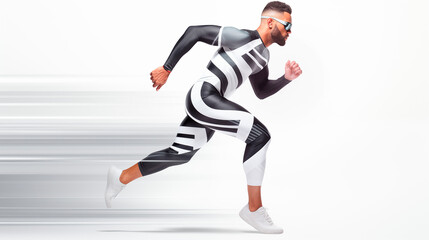 Fototapeta premium Perfectly Posed fitness Runner with Geometric Flair and place for custom branding. AI Generative.