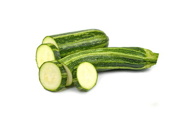green zucchini or courgette vegetables isolated on white back ground