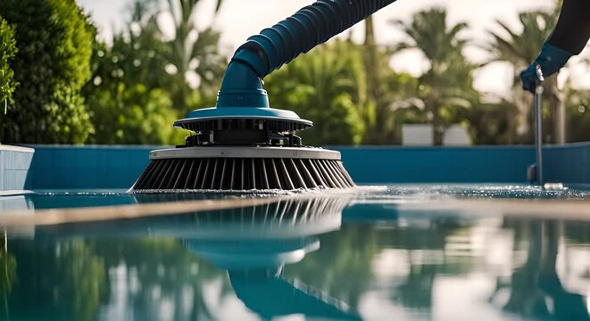 Cleaning a pool.