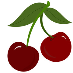 Two cherries with leaves