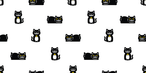 cat seamless pattern kitten smile face calico neko vector pet cartoon doodle gift wrapping paper tile background repeat wallpaper scarf isolated illustration black design