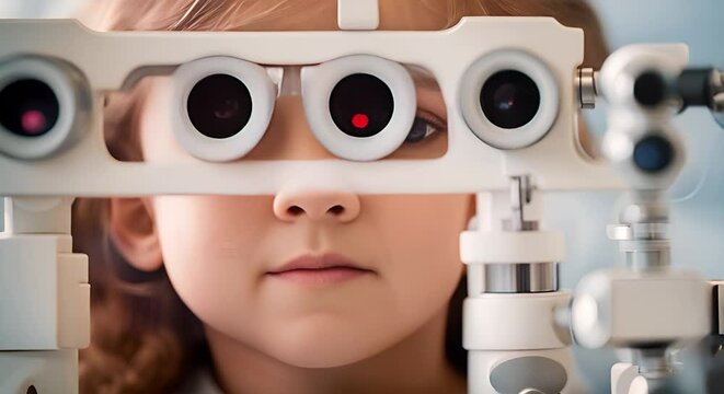 Child at the optician in an optical exam.