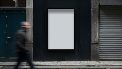 Outdoor blank billboard sign board poster with people passing by. 