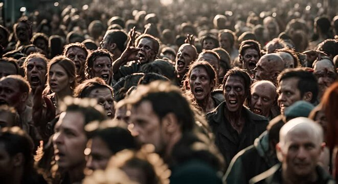 Zombie horde in the city.