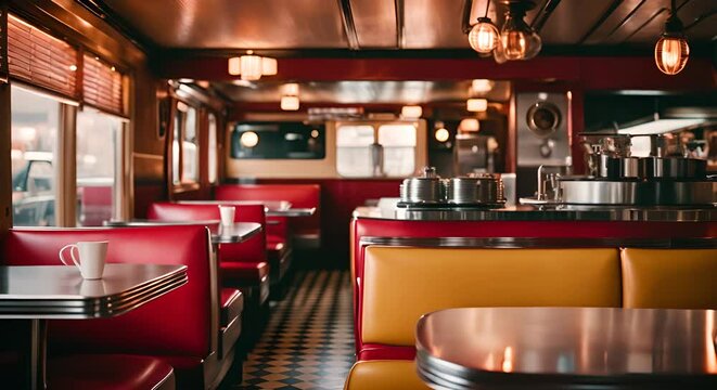 Interior of a typical American cafe with retro decoration.