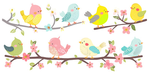 Vector illustration of bird set on white background