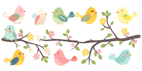 Vector illustration of bird set on white background