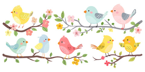 Obraz premium Vector illustration of bird set on white background