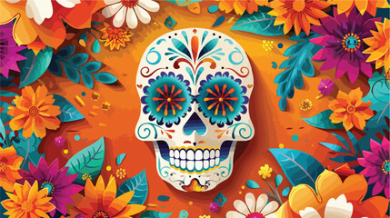 Day of The Dead paper decoration with Skull and ornam