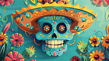 Day of The Dead paper decoration with Skull and ornam