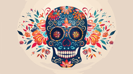 Day of The Dead Skull with floral ornament. Mexican s