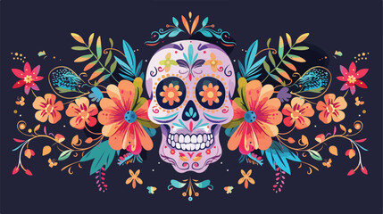 Day of The Dead Skull with floral ornament. Mexican s
