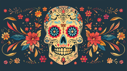Day of The Dead Skull with floral ornament. Mexican s