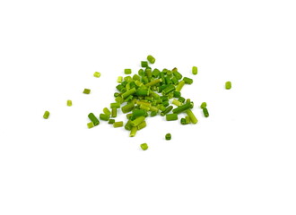 Chopped chives isolated. Fresh green chopped chives isolated on white background.