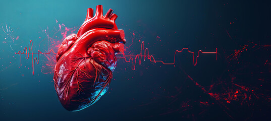 illustration of human heart on the blue background