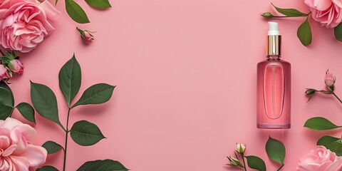 cosmetology, face care product, minimalism, photo of stock, place of the text pink color, mockup template