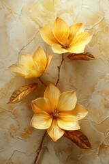 Two Yellow Flowers on Marble Surface