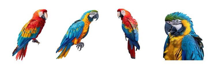 Fototapeta premium Collection of parrot isolated on transparent background. Generated Ai