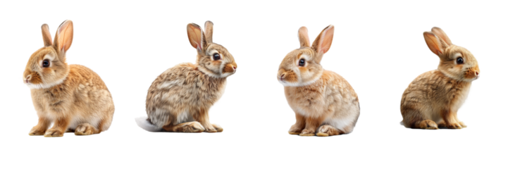 Collection of rabbits isolated on transparent background. Generated Ai