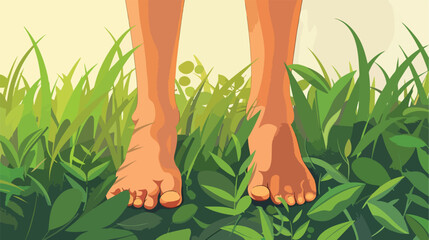Woman sitting barefoot on green grass outdoors closeup
