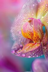 Close-up of a flower in drops of water. Selective focus.