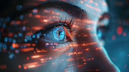 Futuristic woman eye display cyberspace concept science background technology human person vision system digital