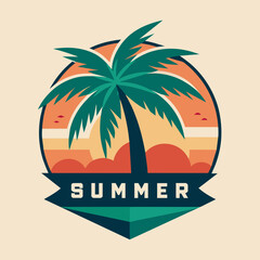 Logo Emblem Summer Season Coconut with Trees for your design logo, community