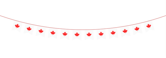 Canada day. Canada day flag decoration. Triangle pennant chain and confetti for Canada day celebration decoration.