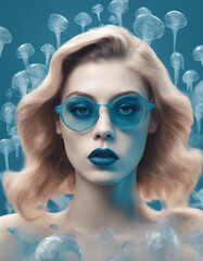 Portrait einer Frau mit Brille für Werbung im Schaufenster für Optiker. Vektor - Grafik