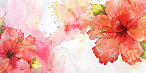 minimal flower water color paint with drop brush splash style with copy space