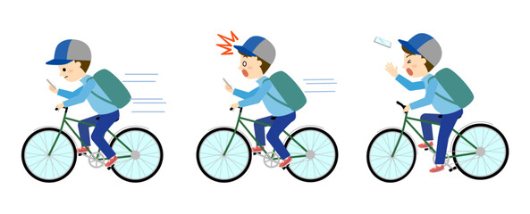 Fototapeta premium スマホを見ながら自転車に乗る男性 事故