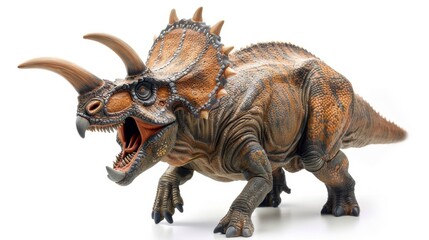 Fototapeta premium Majestic Triceratops Roaring in Isolation on White Background