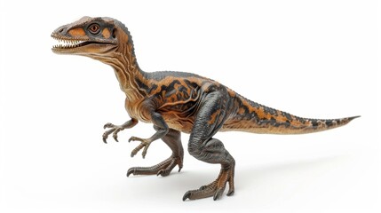 Fototapeta premium Majestic Velociraptor in Profile - Prehistoric Dinosaur Isolated on White Studio Background