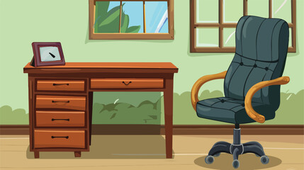 Wooden table with office chair in room Cartoon Vector